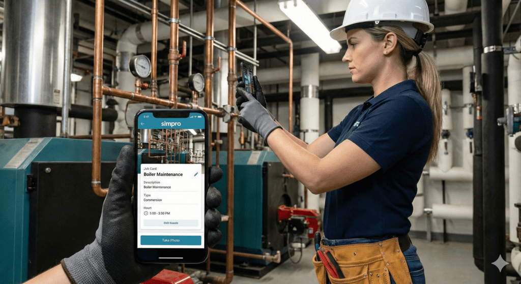 Female Plumber Working Female plumber repairing pipes with the assistance of her mobile phone
